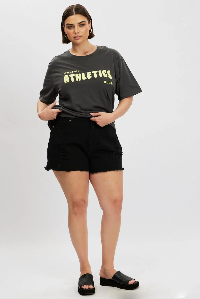 Grey Graphic T Shirt Short Sleeve Crew Neck - Image 2