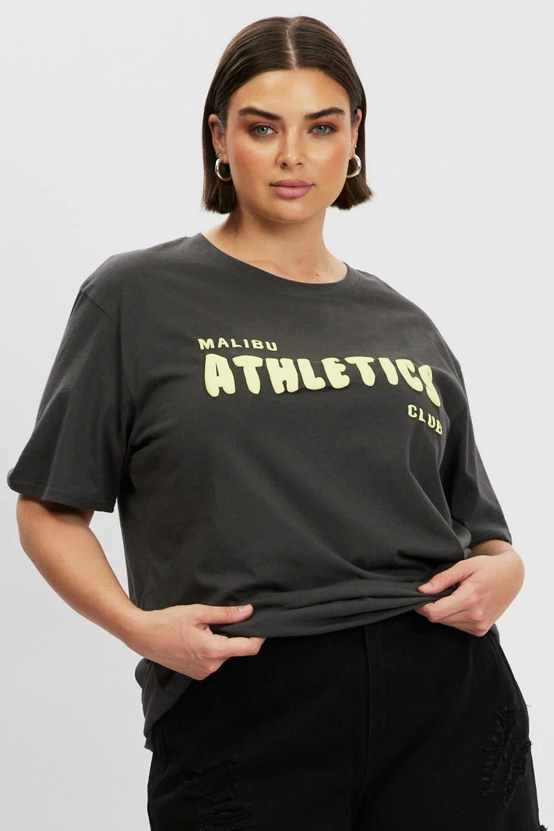 Grey Graphic T Shirt Short Sleeve Crew Neck - Image 3