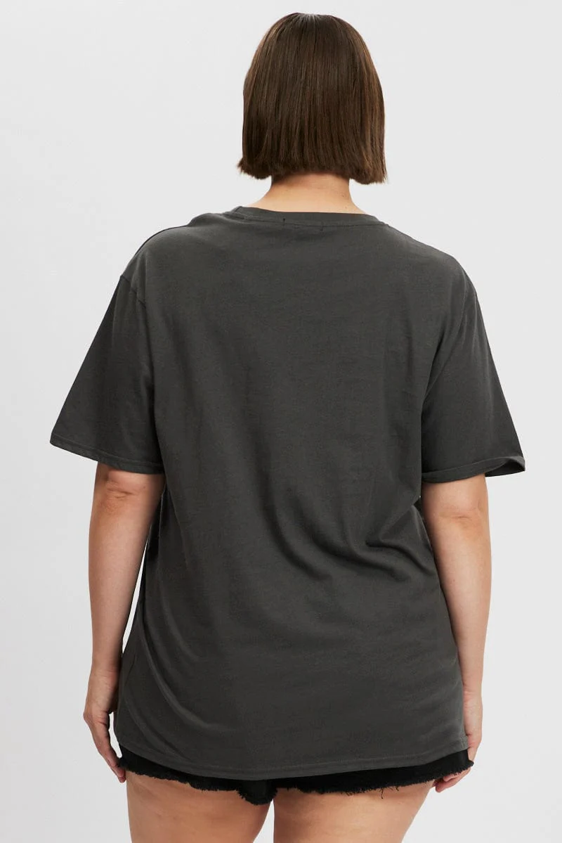 Grey Graphic T Shirt Short Sleeve Crew Neck - Image 5