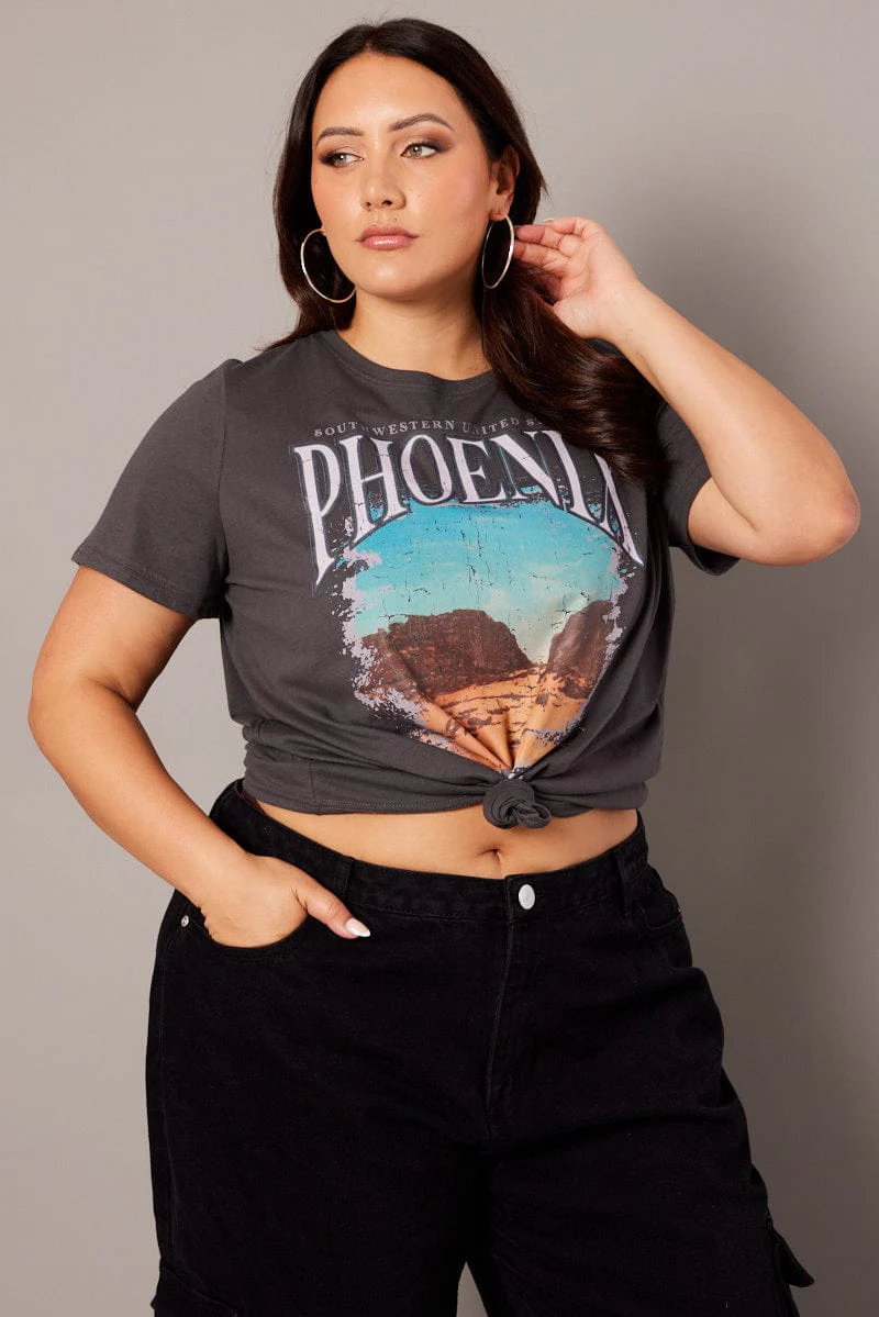 Grey Graphic T-shirt Short Sleeve Crew Neck - Image 3