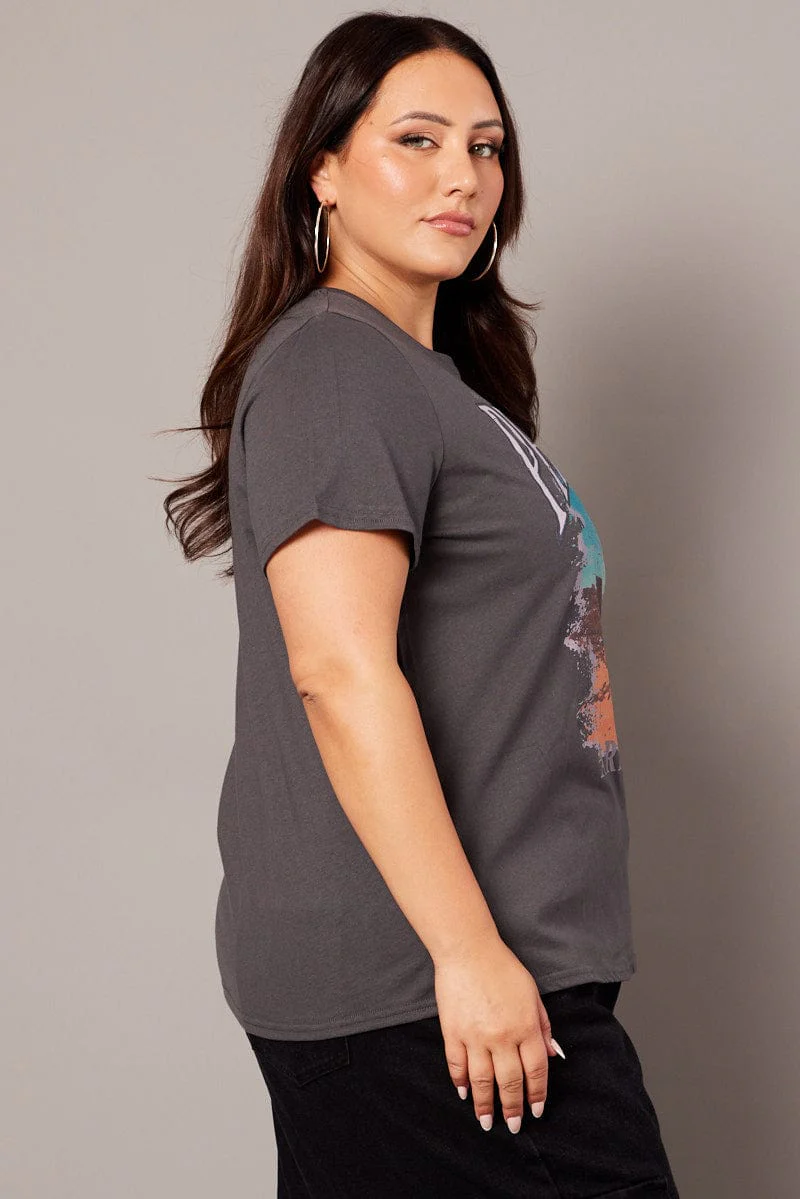 Grey Graphic T-shirt Short Sleeve Crew Neck - Image 4
