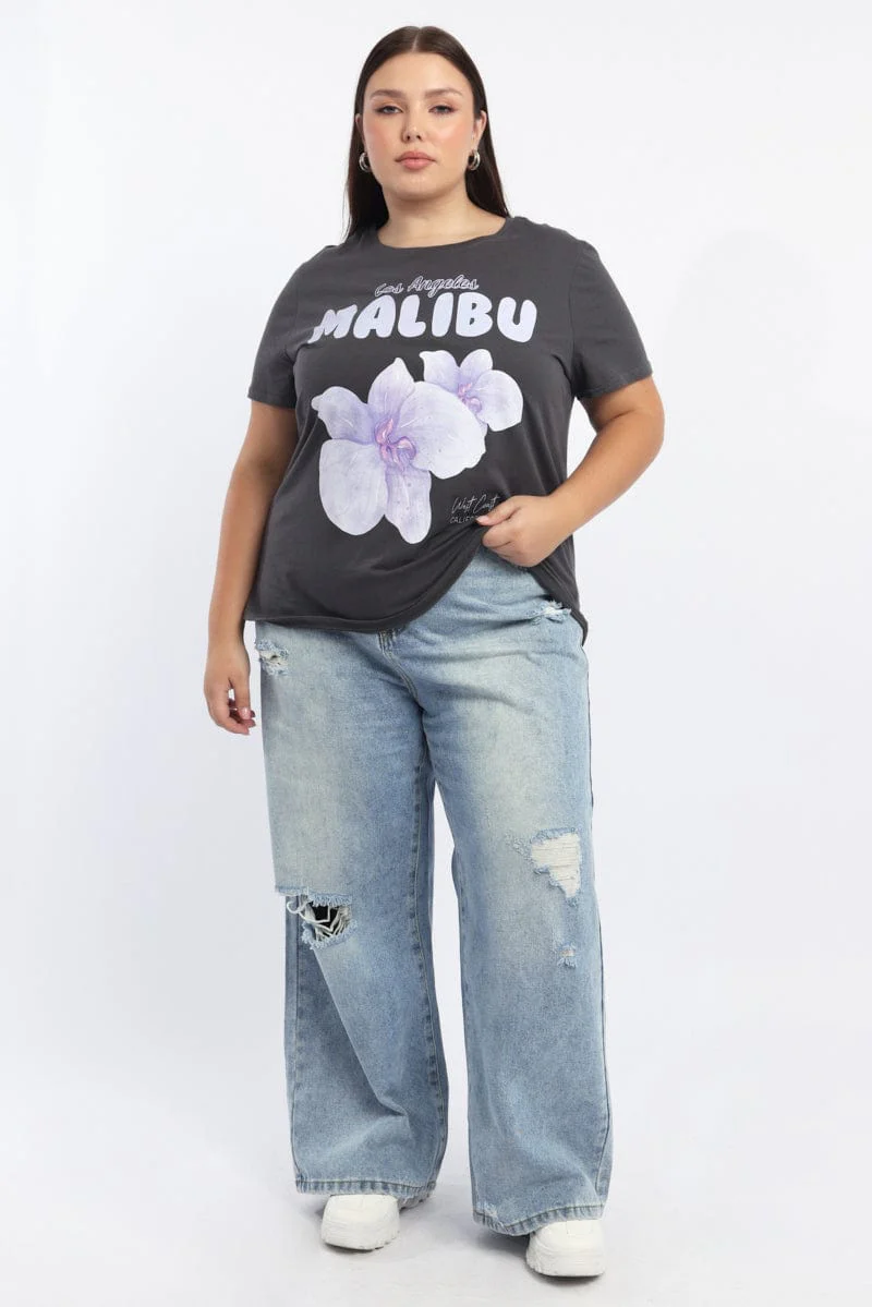 Grey Graphic T Shirt Short Sleeve Crew Neck - Image 2