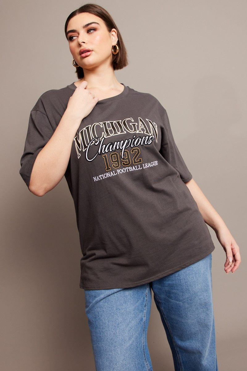 Grey Graphic T-shirt Short Sleeve Crew Neck - Image 3