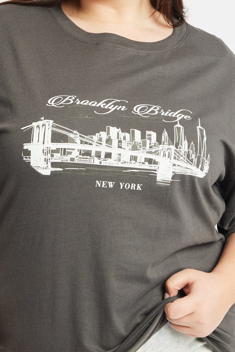 Grey Graphic T Shirt Short Sleeve Crew Neck - Image 6