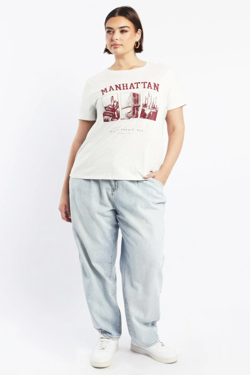 Grey Graphic T Shirt Short Sleeve Crew Neck - Image 2