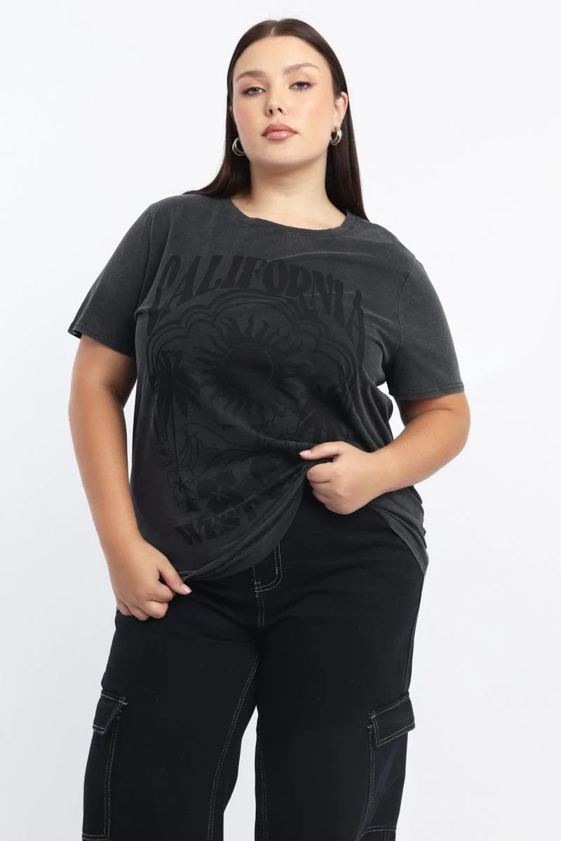Grey Graphic T Shirt Short Sleeve Crew Neck