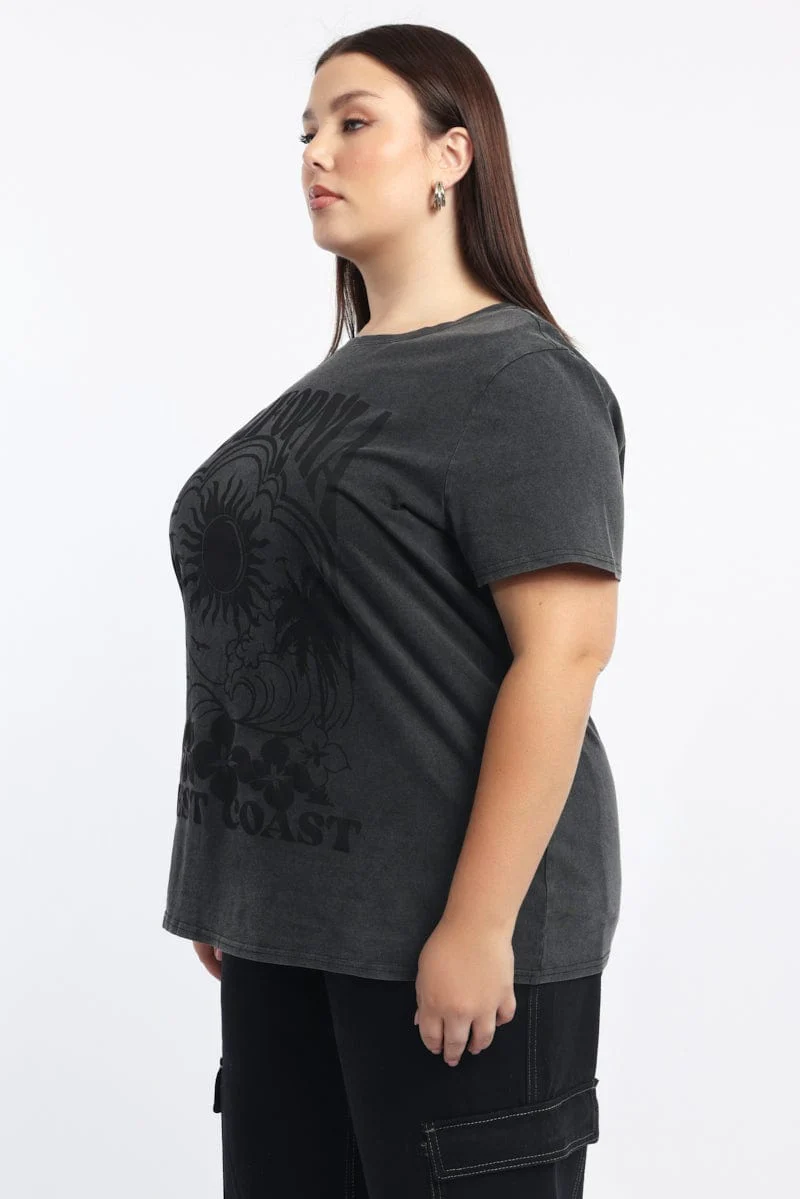 Grey Graphic T Shirt Short Sleeve Crew Neck - Image 3