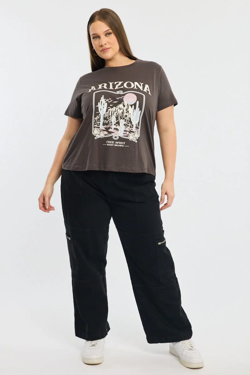 Grey Graphic T-shirt Short Sleeve Crew Neck - Image 2