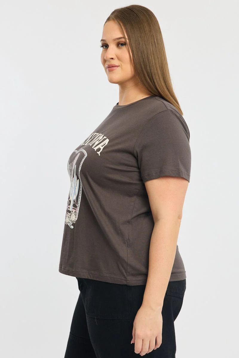 Grey Graphic T-shirt Short Sleeve Crew Neck - Image 3