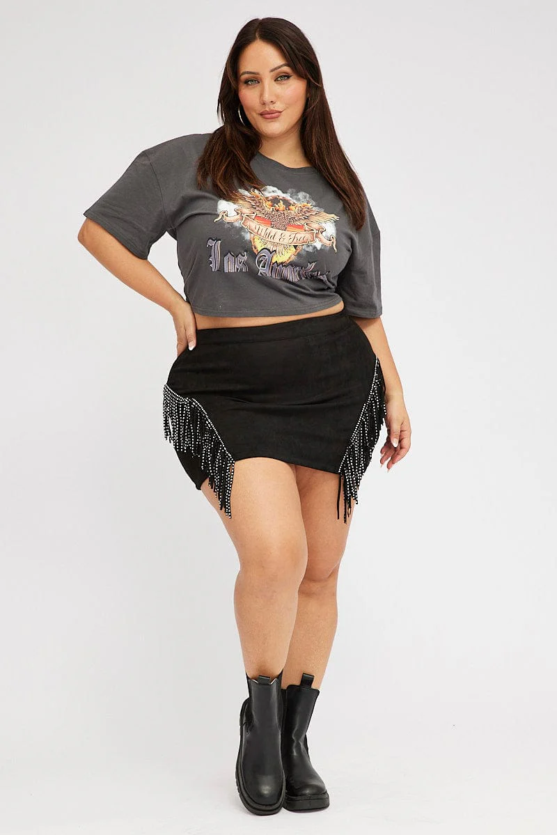 Grey Graphic T-shirt Short Sleeve Crew Neck Cropped - Image 2