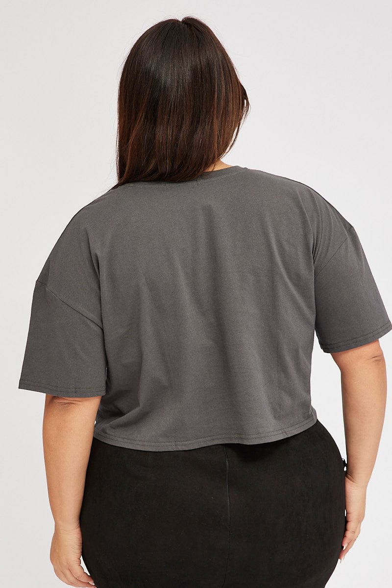 Grey Graphic T-shirt Short Sleeve Crew Neck Cropped - Image 5