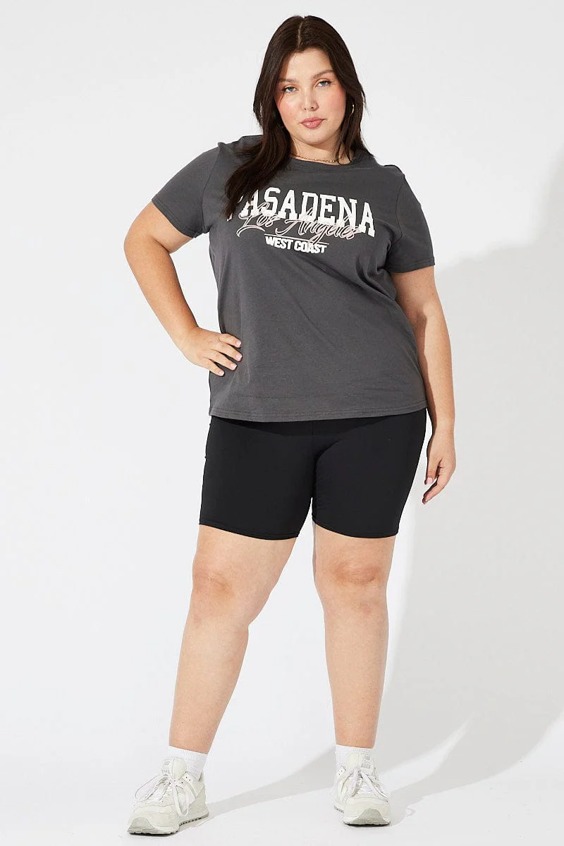 Grey Graphic T-shirt Short Sleeve Crew Neck Cropped - Image 2
