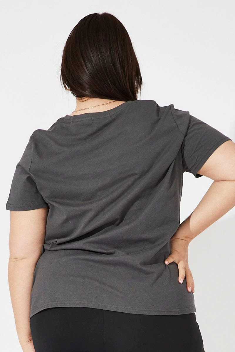 Grey Graphic T-shirt Short Sleeve Crew Neck Cropped - Image 5