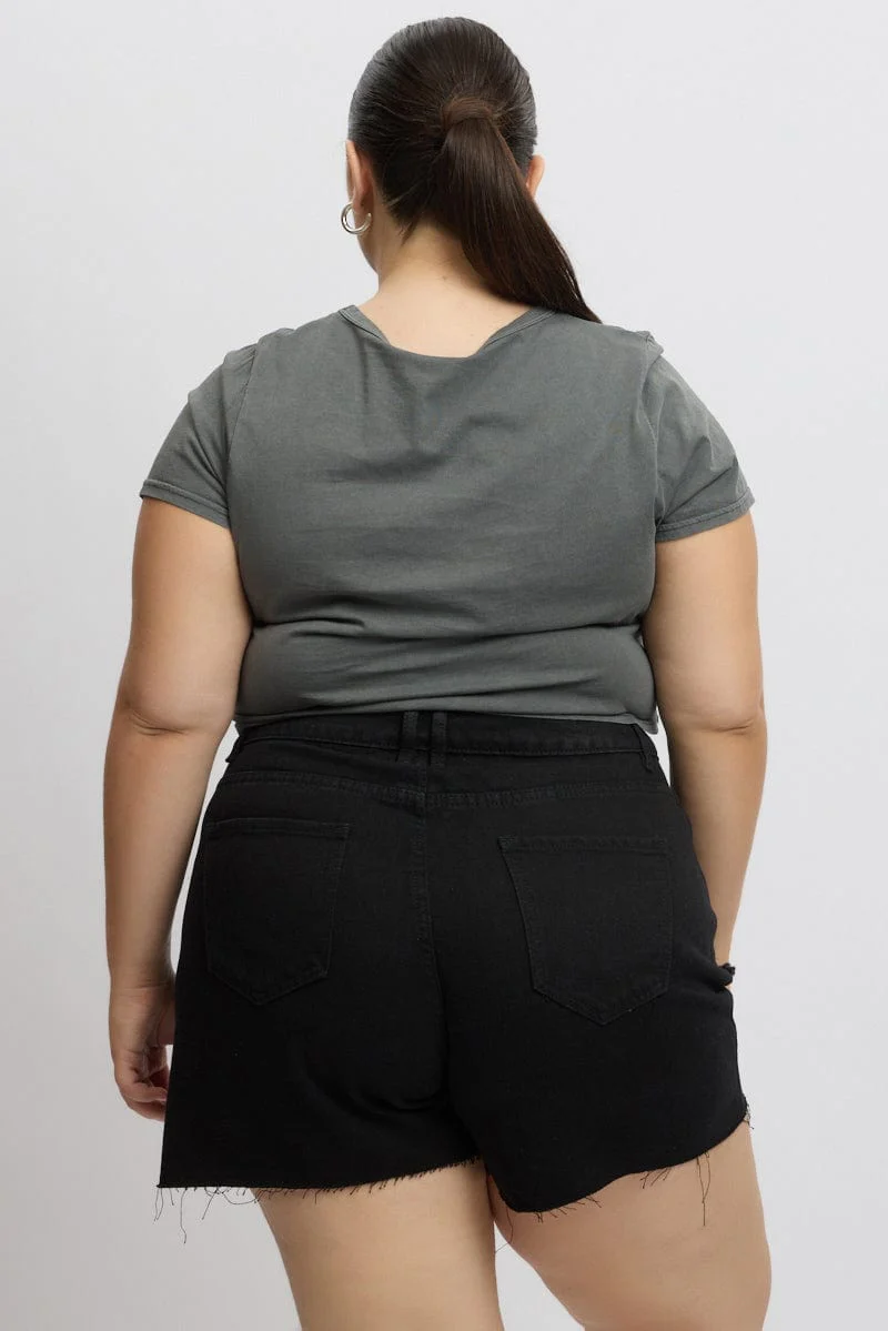 Grey Graphic T Shirt Short Sleeve Crop Top - Image 5