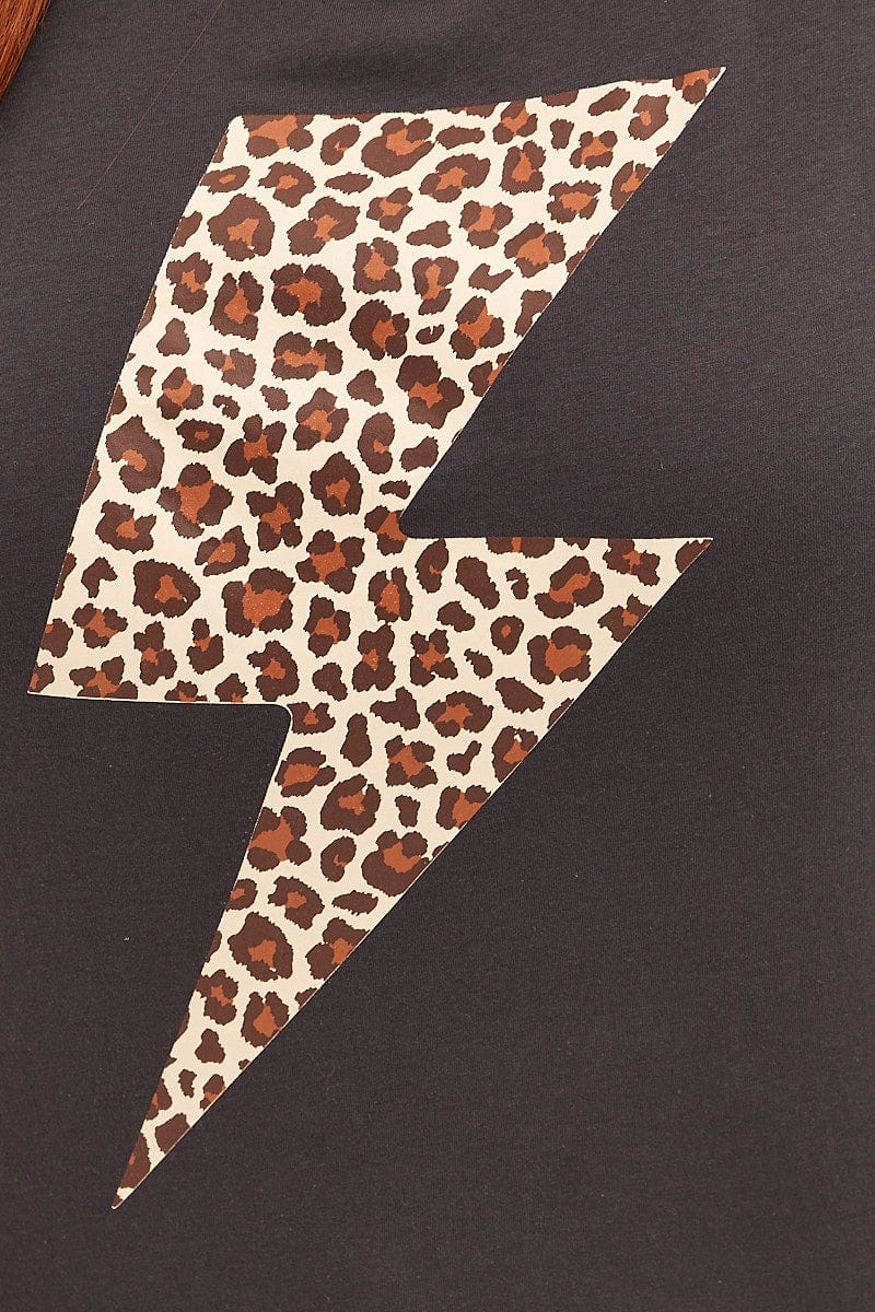 Grey Graphic T-shirt Short Sleeve Lightning Bolt - Image 6