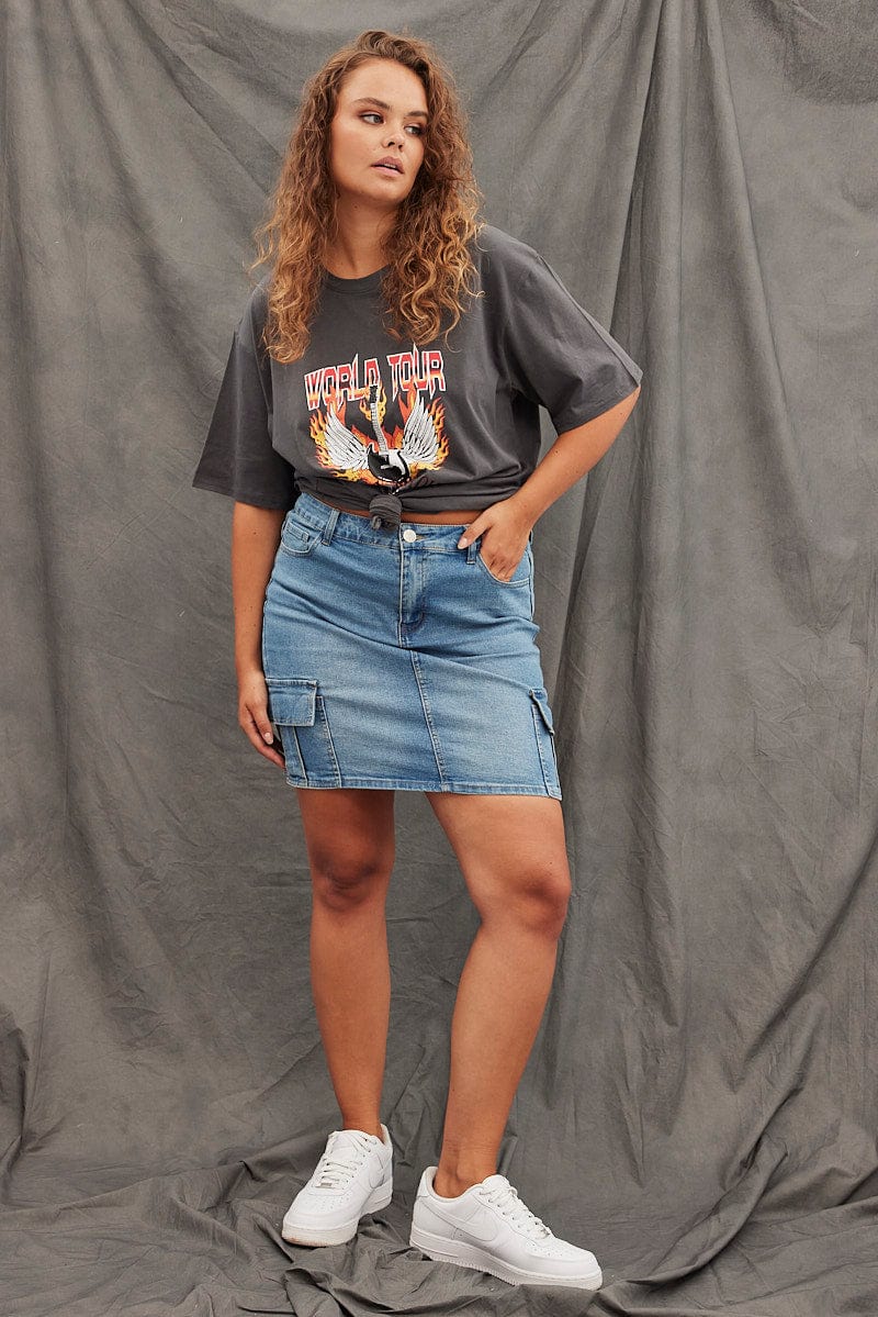 Grey Graphic T-shirt Short Sleeve Oversized World Tour - Image 2