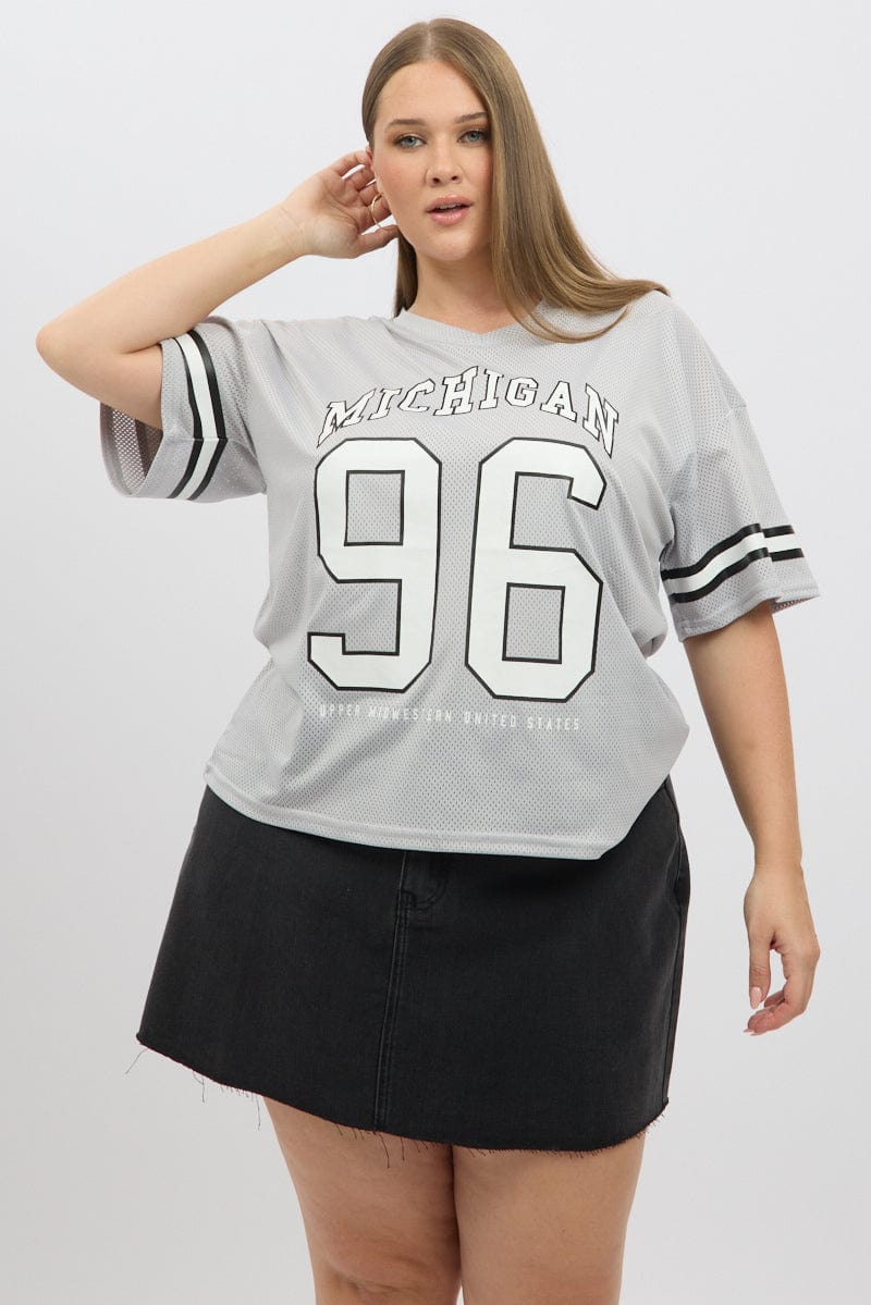 Grey Graphic T Shirt Short Sleeve V Neck - Image 3