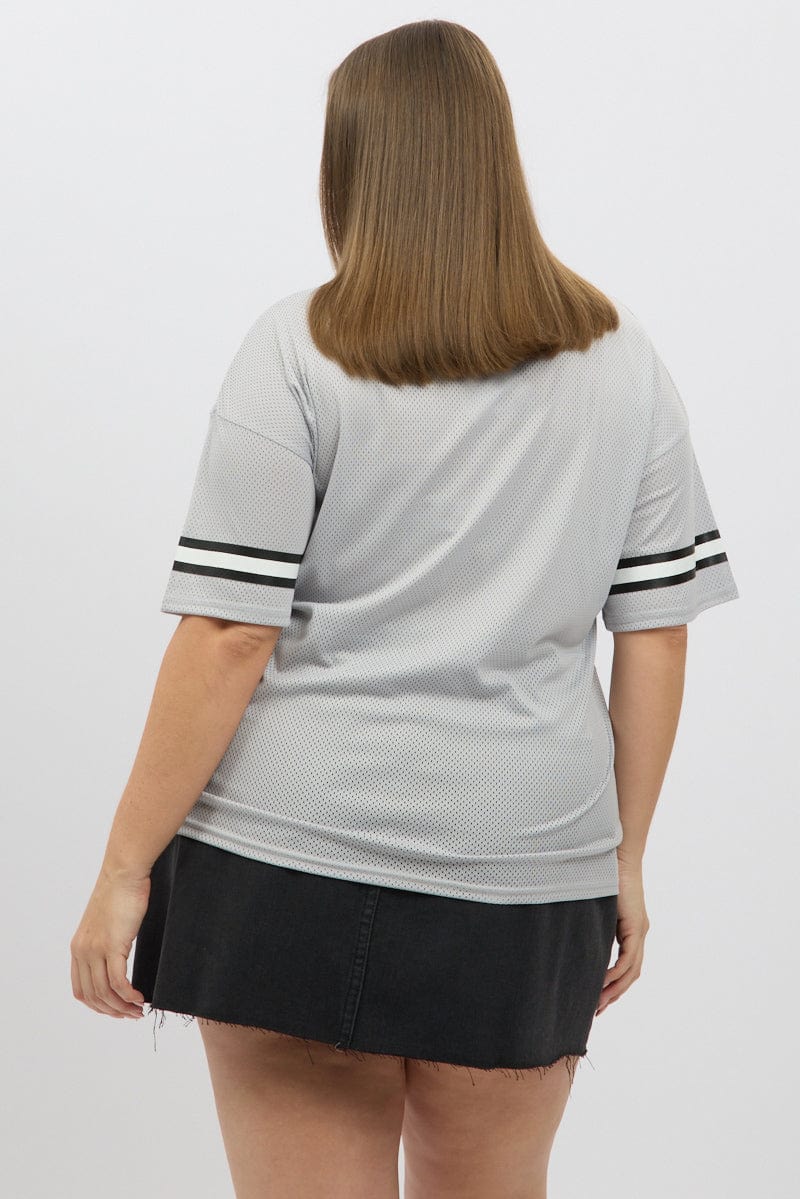Grey Graphic T Shirt Short Sleeve V Neck - Image 5