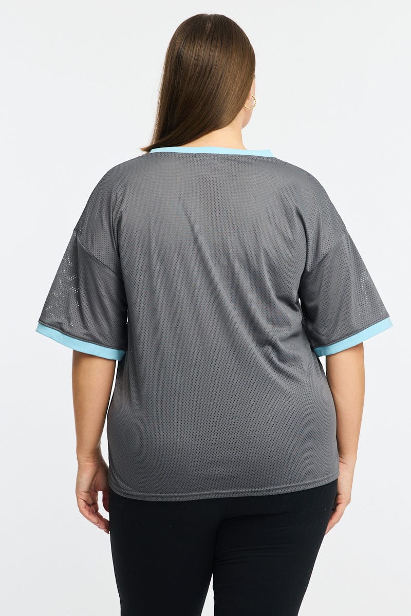 Grey Graphic T-shirt Short Sleeve V-neck - Image 4