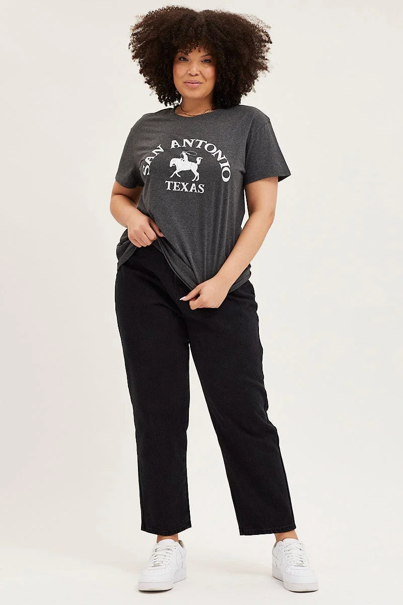 Grey Graphic T-shirt Sun Crew Neck Short Sleeve Cotton - Image 2
