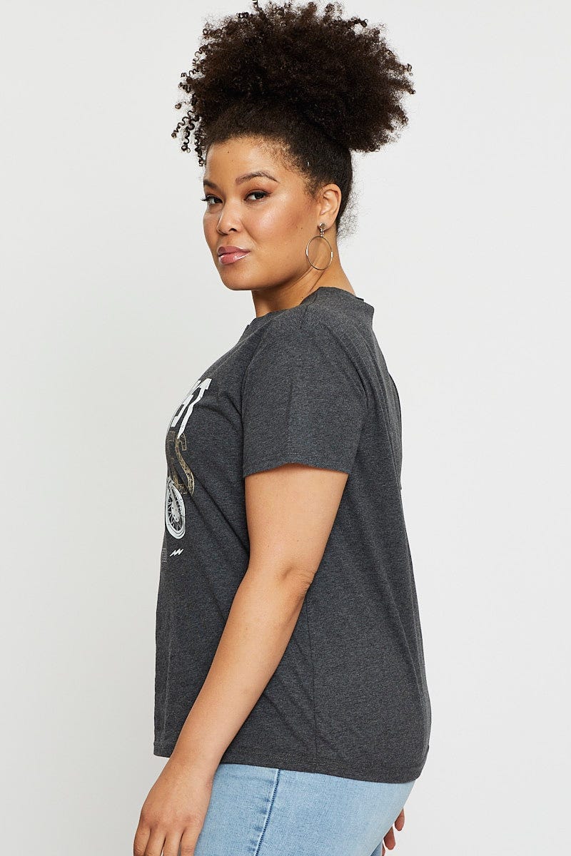 Grey Graphic T-shirt West Coast Short Sleeve Cotton - Image 4