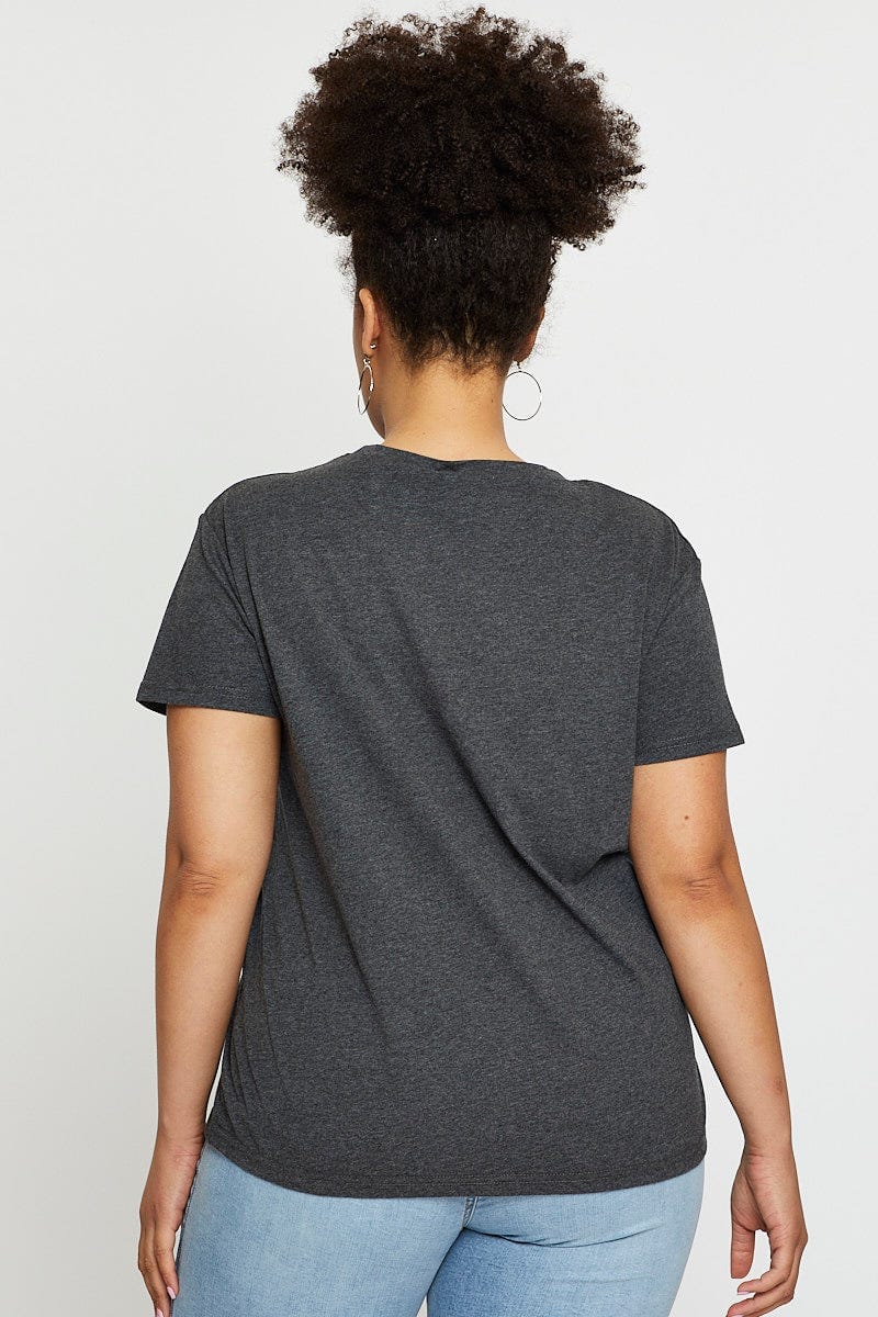 Grey Graphic T-shirt West Coast Short Sleeve Cotton - Image 5