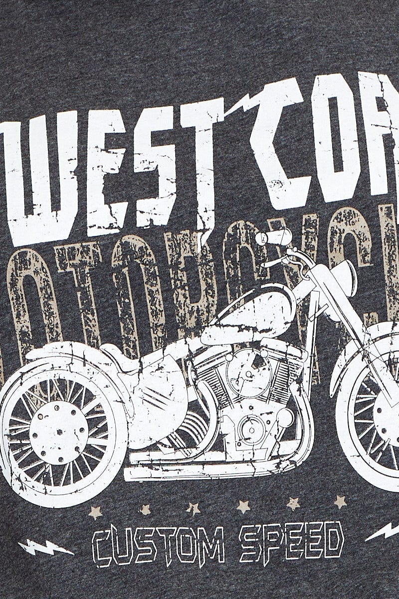 Grey Graphic T-shirt West Coast Short Sleeve Cotton - Image 6