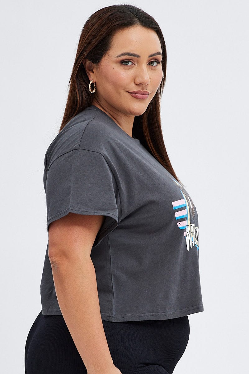 Grey Graphic T-shirt Wild And Free Cotton Jersey Crop - Image 4
