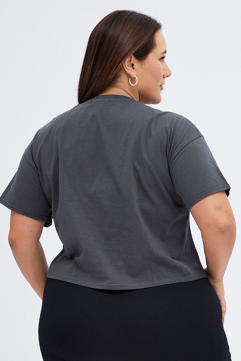 Grey Graphic T-shirt Wild And Free Cotton Jersey Crop - Image 5