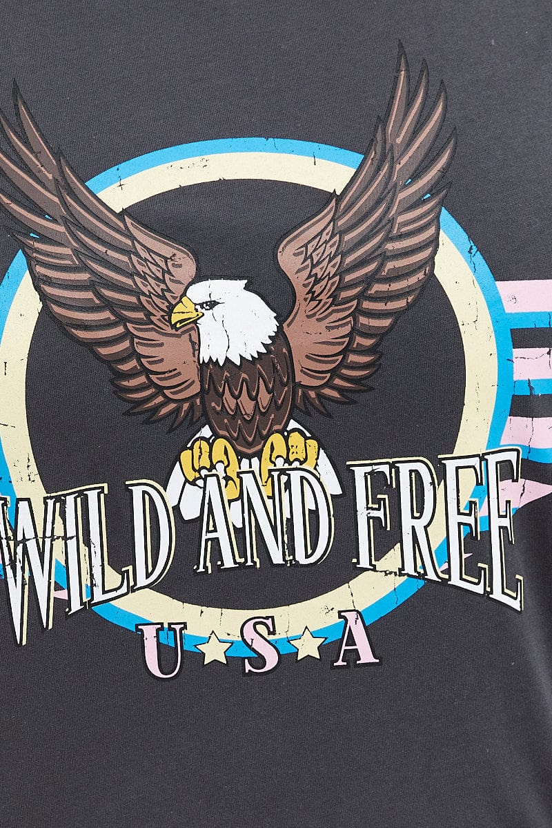 Grey Graphic T-shirt Wild And Free Cotton Jersey Crop - Image 6