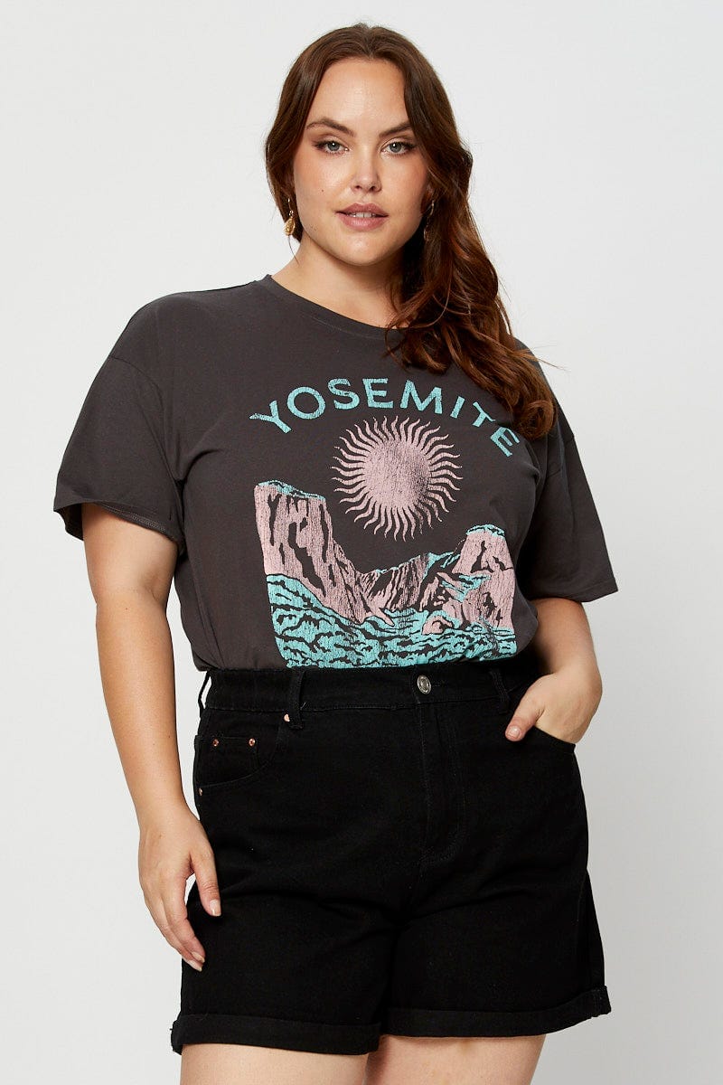 Grey Graphic T-shirt Yosemite Short Sleeve Cotton - Image 3