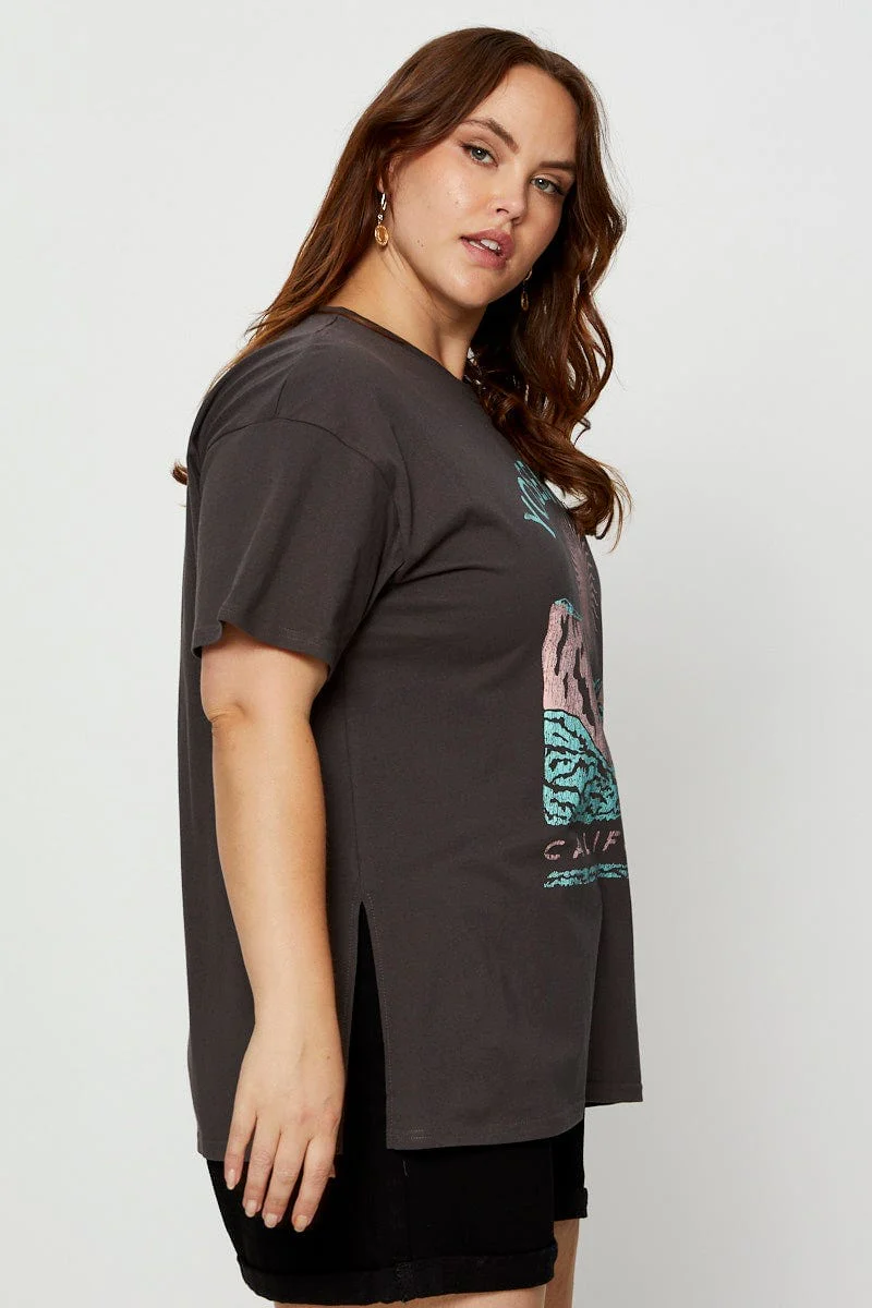 Grey Graphic T-shirt Yosemite Short Sleeve Cotton - Image 4