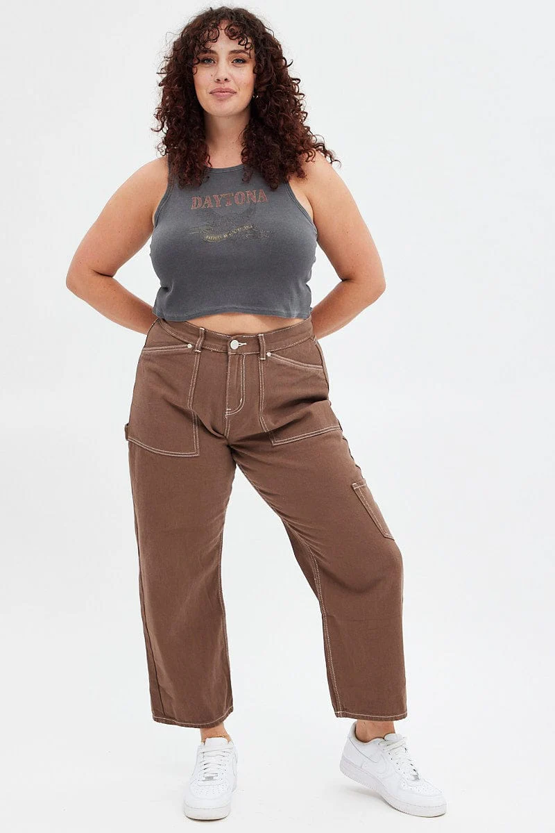 Grey Graphic Tank Daytona Crop Rib Jersey - Image 2