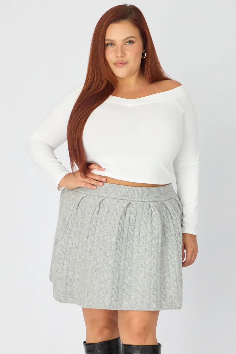 Grey Knit Skater Skirt Mini Cable - Image 2