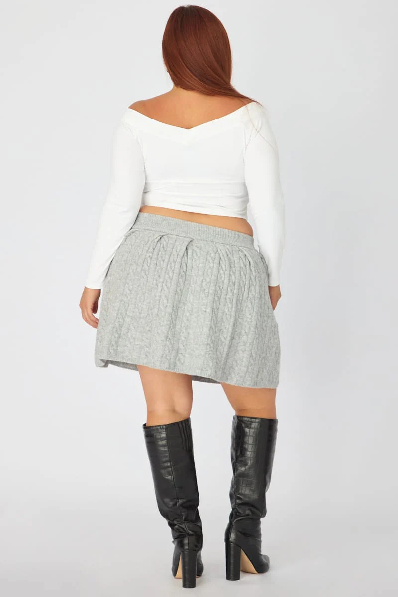 Grey Knit Skater Skirt Mini Cable - Image 6