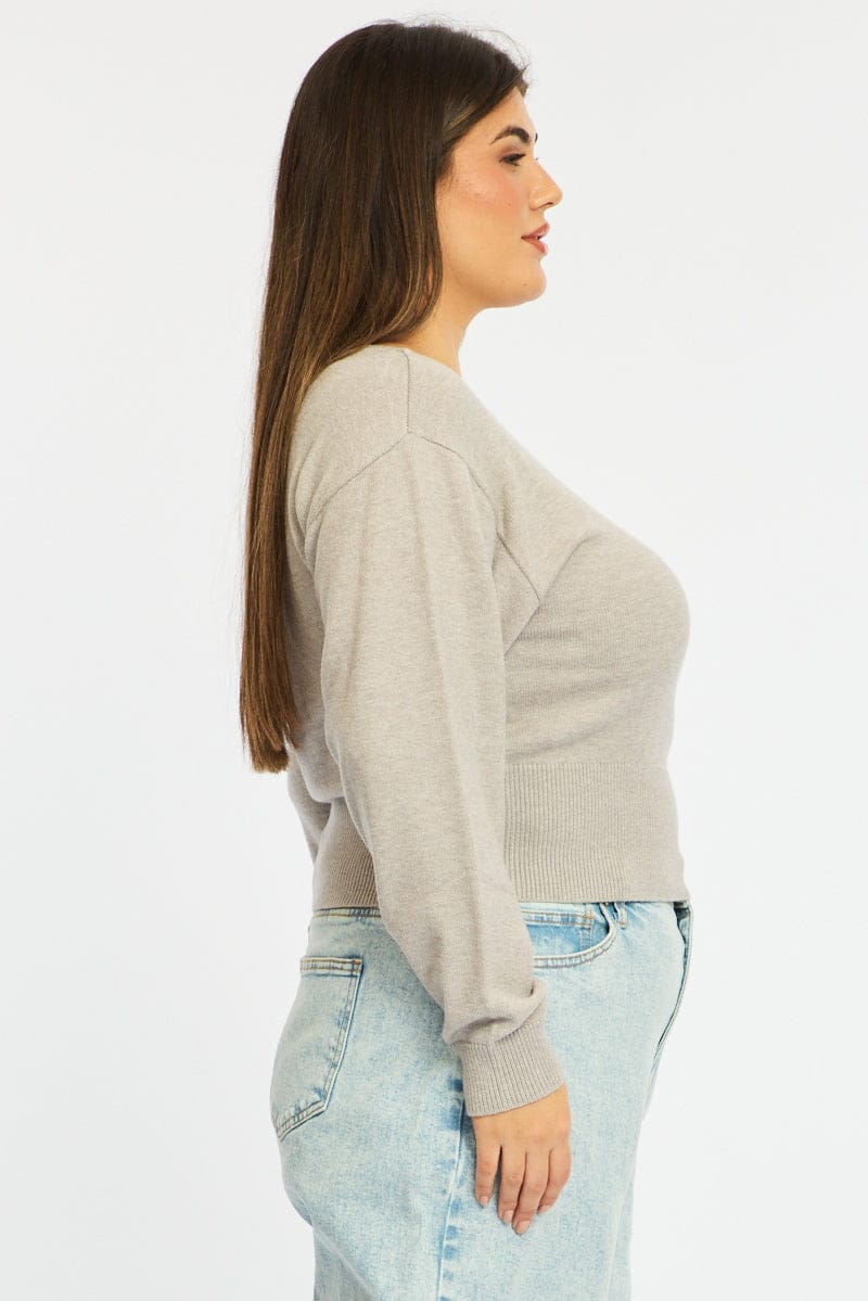 Grey Knit Top Off Shoulder Long Sleeve - Image 5