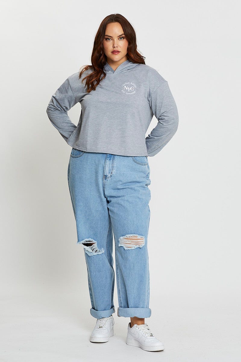 Grey Long Sleeve Hooded Sweat Top - Image 2