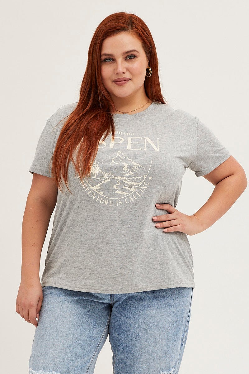 Grey Marle Aspen Short Sleeve Cotton Graphic T-shirt - Image 3