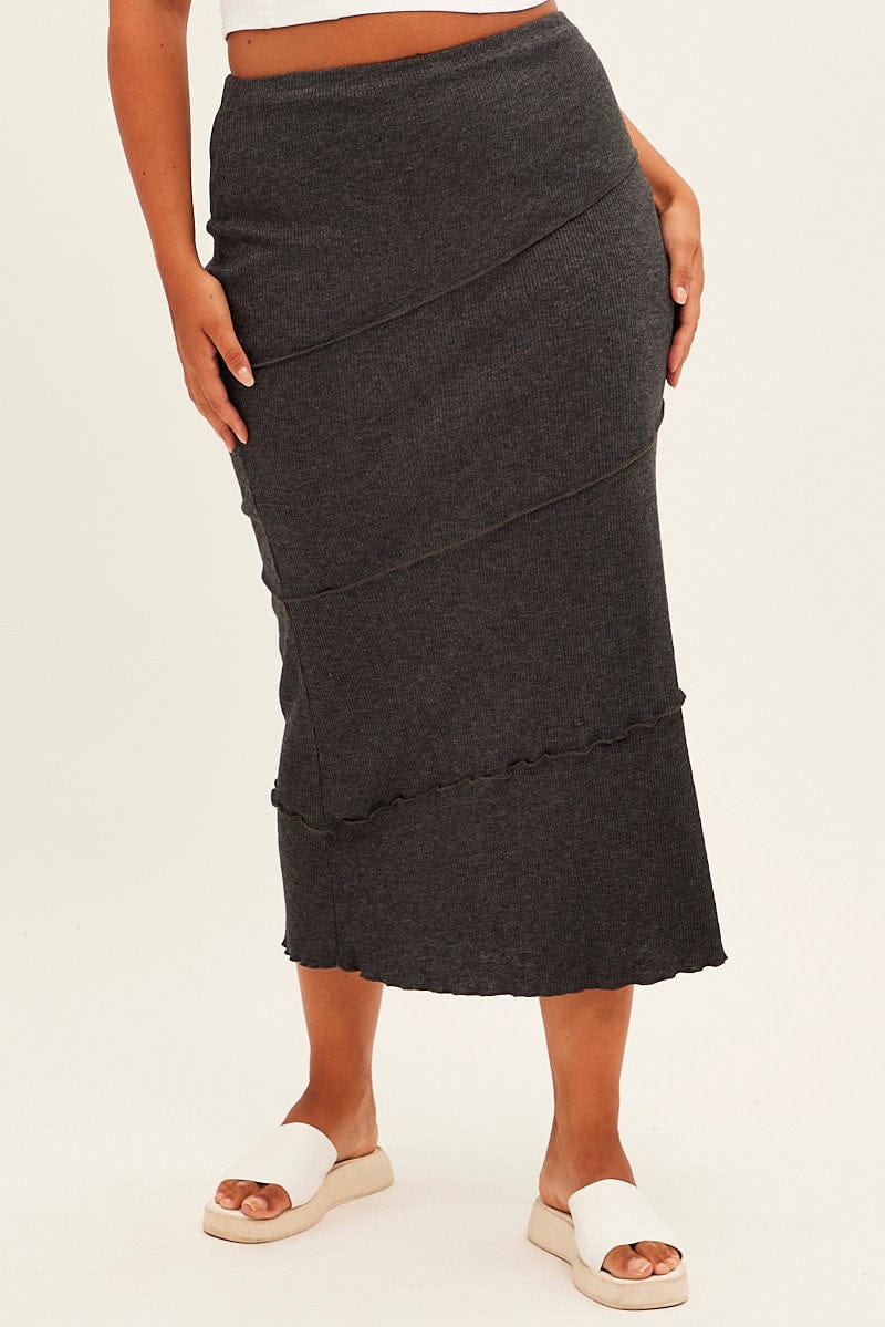 Grey Maxi Skirt Asymmetric Rib - Image 2