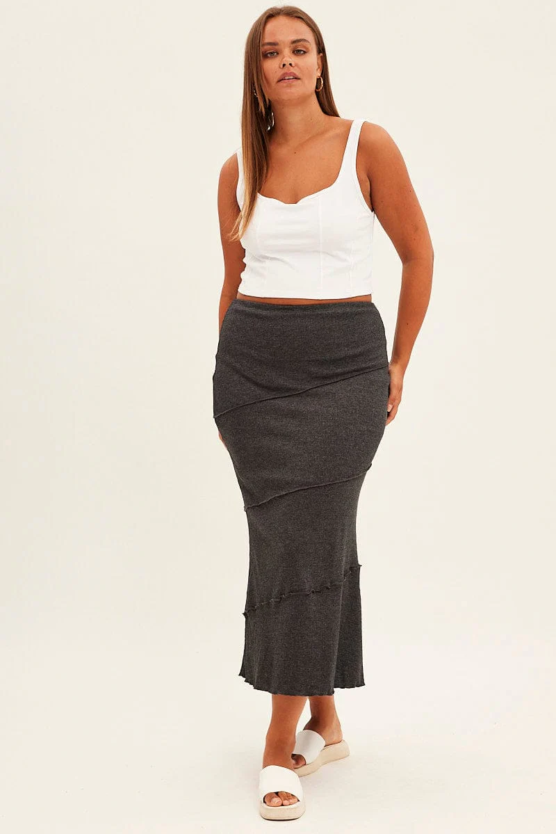 Grey Maxi Skirt Asymmetric Rib - Image 3