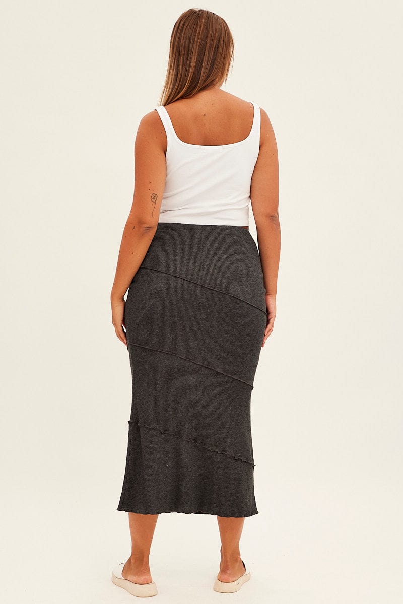Grey Maxi Skirt Asymmetric Rib - Image 5