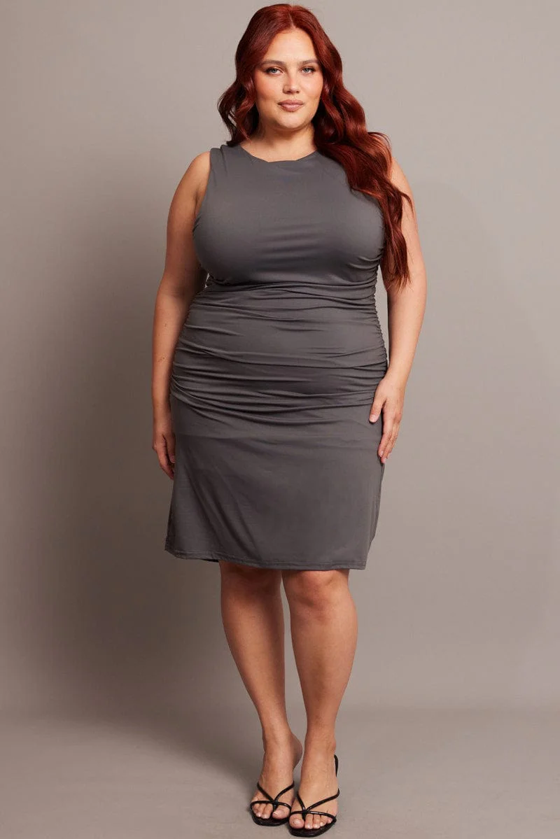 Grey Mini Dress Sleeveless Crew Neck Supersoft