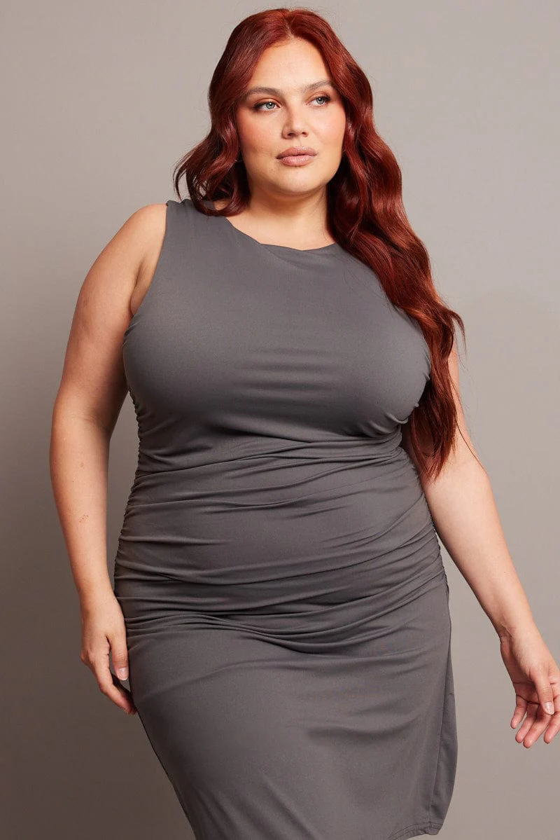 Grey Mini Dress Sleeveless Crew Neck Supersoft - Image 3