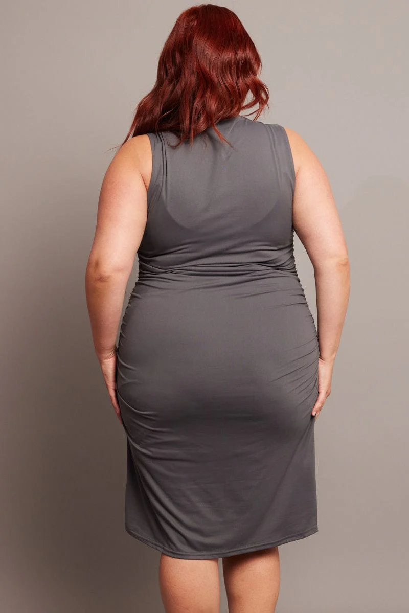 Grey Mini Dress Sleeveless Crew Neck Supersoft - Image 5