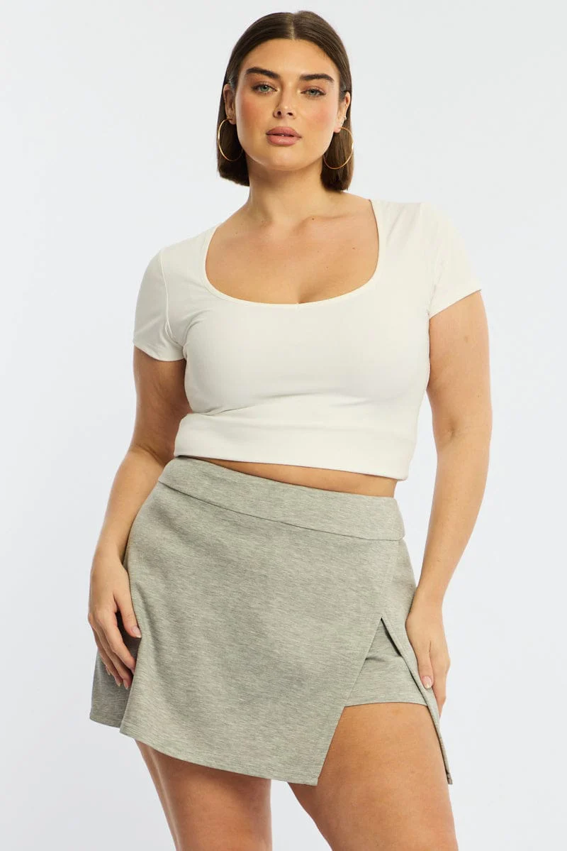 Grey Mini Skort With Slit