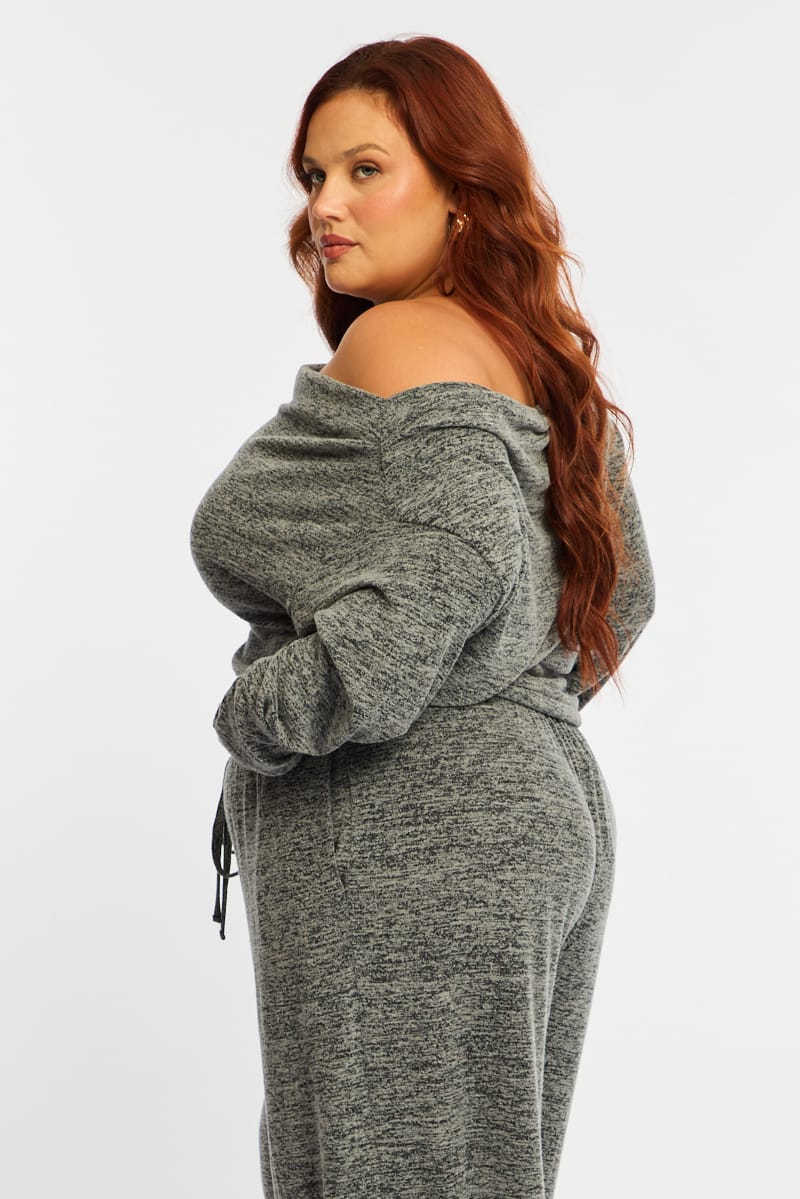 Grey Off Shoulder Top Long Sleeve - Image 5