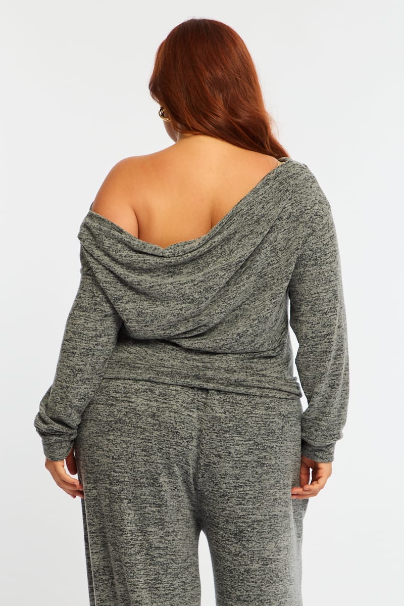 Grey Off Shoulder Top Long Sleeve - Image 6