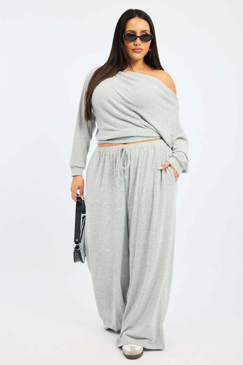 Grey Off Shoulder Top Long Sleeve