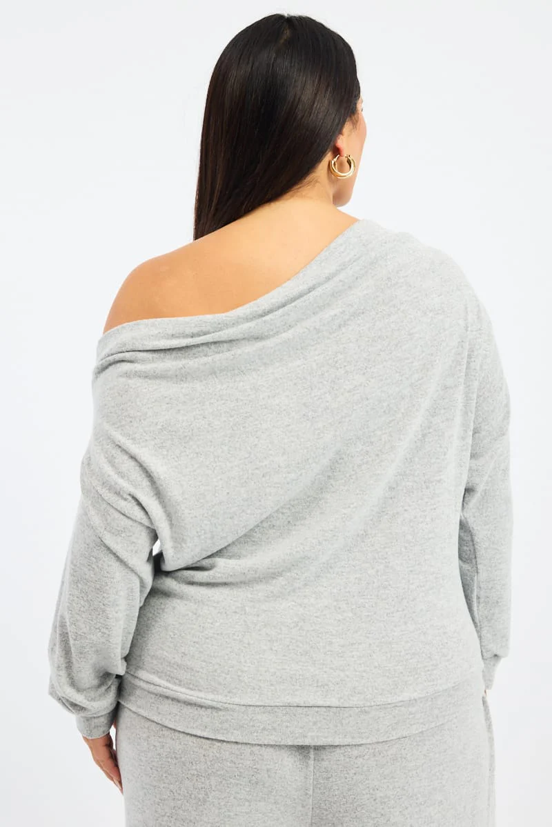 Grey Off Shoulder Top Long Sleeve - Image 4
