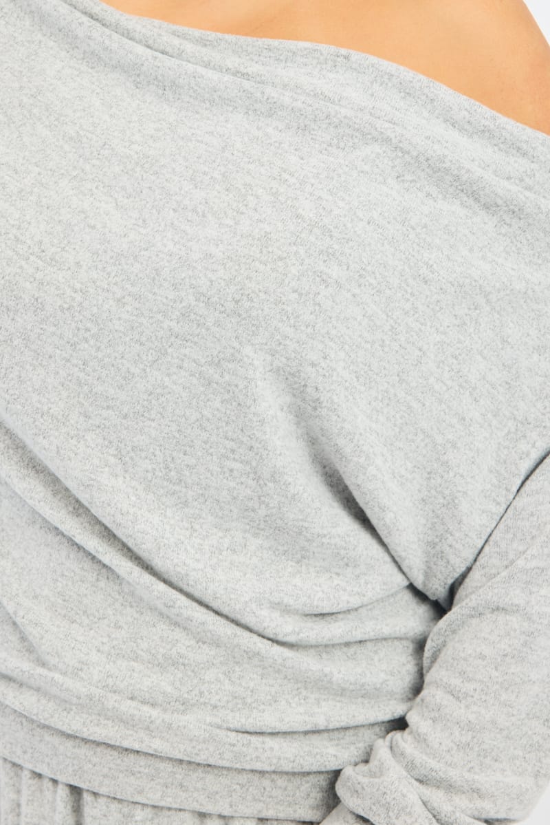 Grey Off Shoulder Top Long Sleeve - Image 5